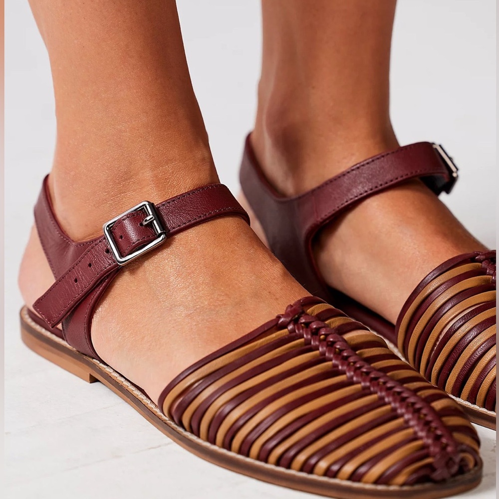 Free People Rust and Hazelnut, Leather Frankie Fisher Flat Sandals